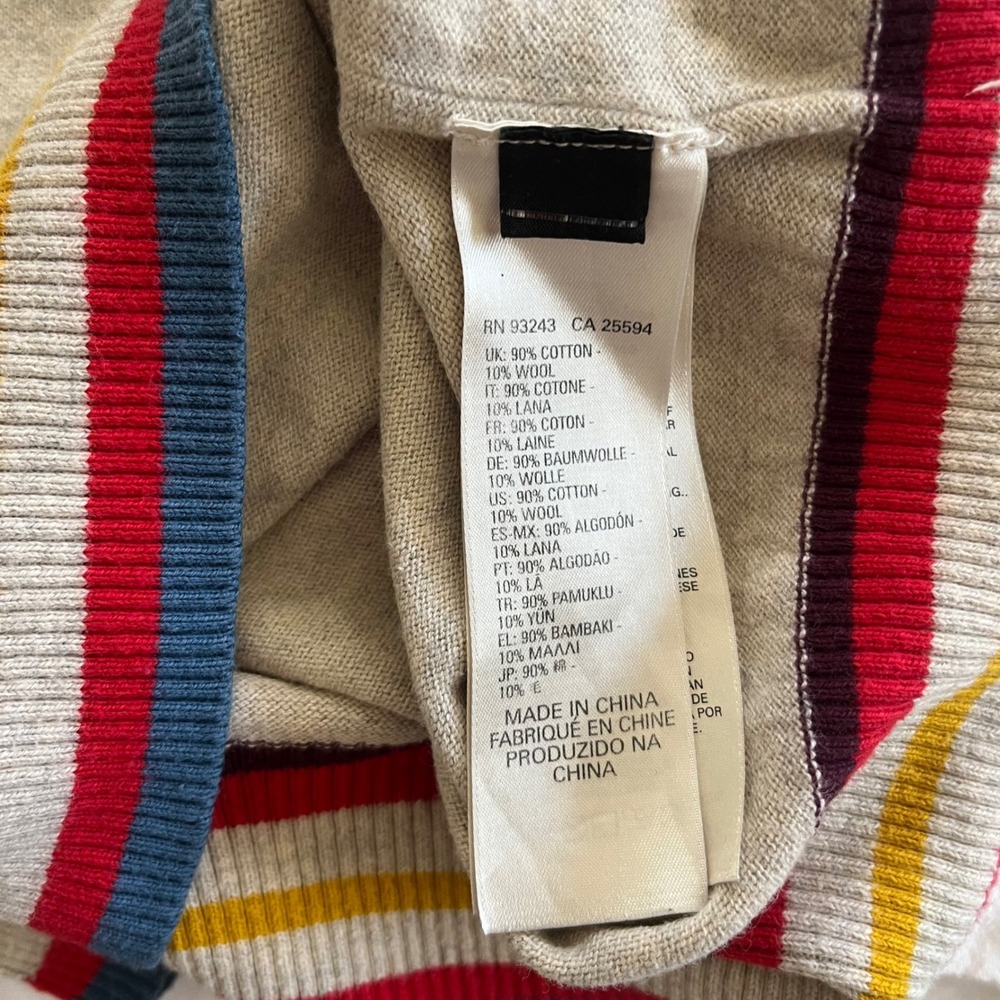 Diesel Patchwork Crewneck Sweater M Oatmeal Striped Trim Wool Blend Retro - Picture 7 of 7